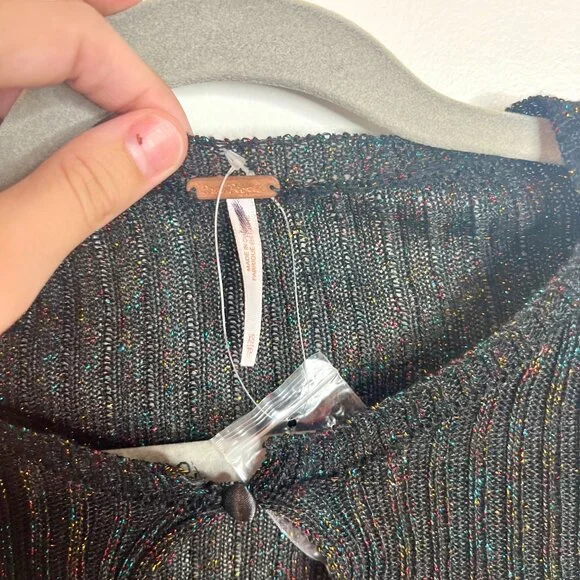 Free People Erica Lurex Metallic Ribbed Black Y2K Coquette Girl Cardigan NWOT XS - Picture 5 of 8